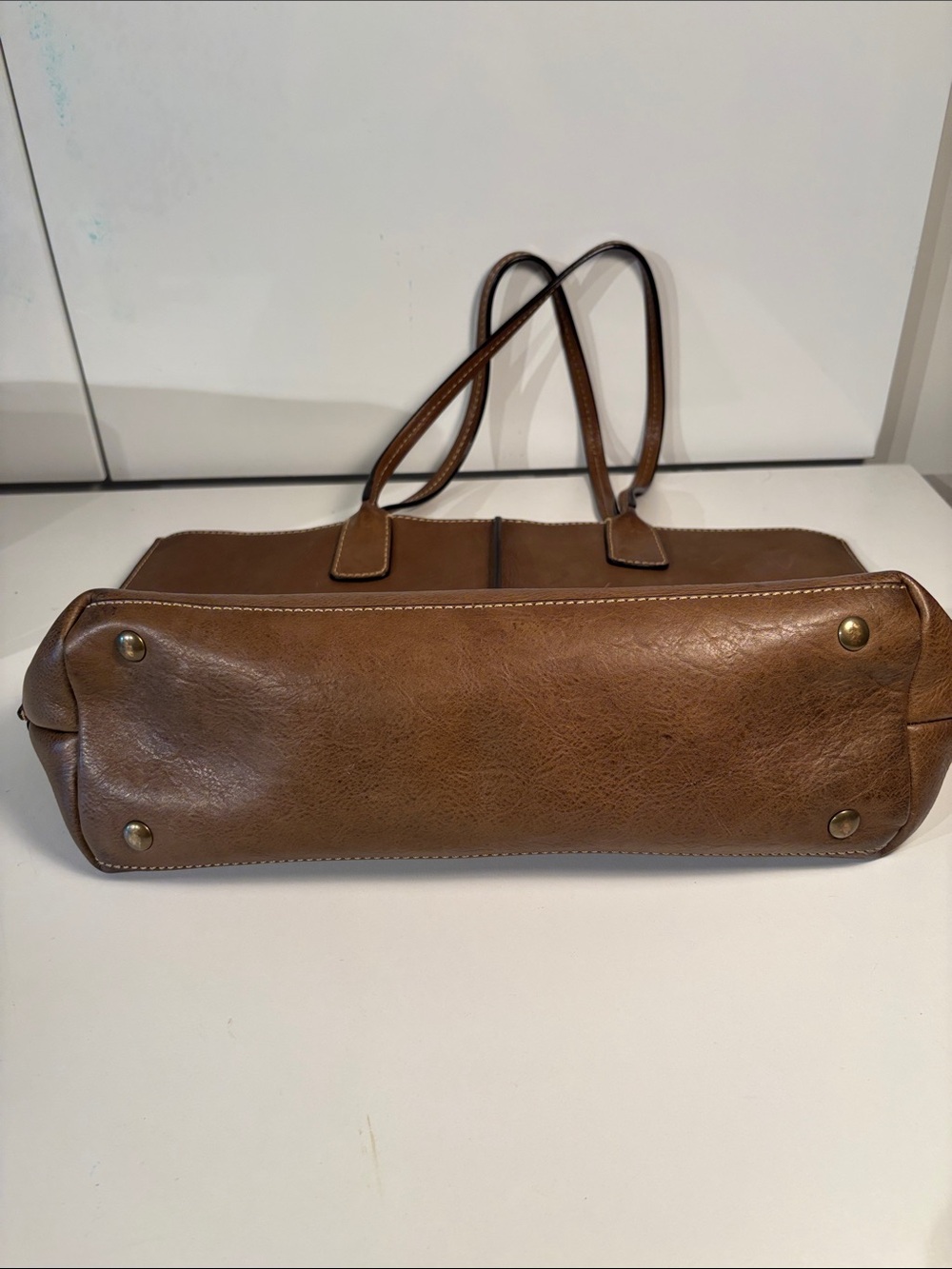 Frye Brown Leather Tote with Orange Interior - Picture 7 of 9